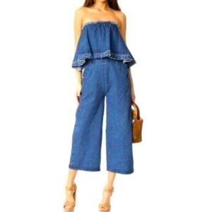 Anthropologie | Women's Blue Hei Hei Denim Strapless Romper Size Medium